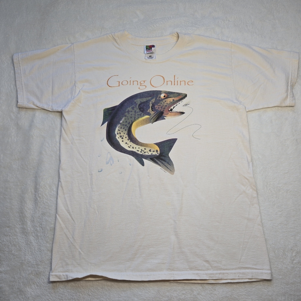 Vintage Gone Fishing Trout T Shirt Medium Going Online Funny Quote Graphic